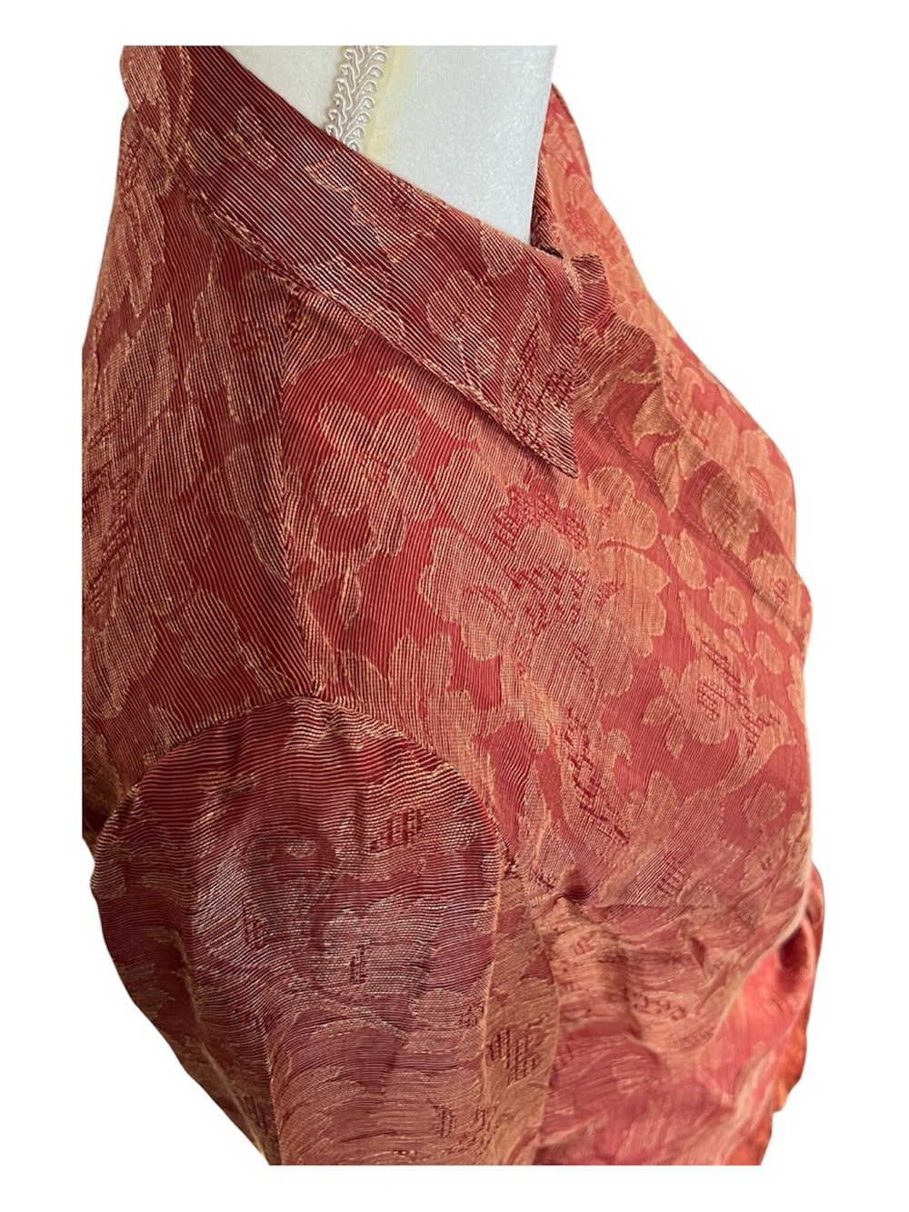 Lafayette 148 Red Silk and Linen Floral Jacquard Tie Front Blouse Size 8 - Picture 9 of 11